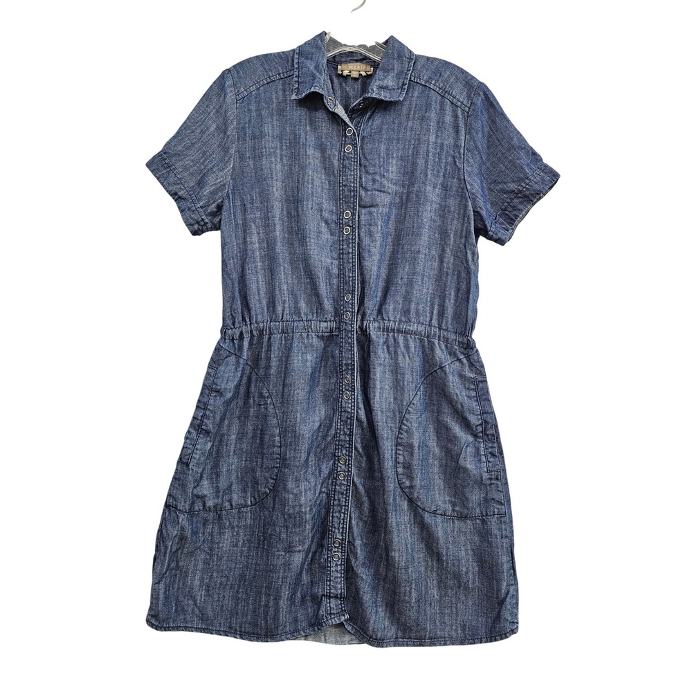 Lilla P Shirt Dress Womens Medium Blue Tencel Linen Snap Front Pocketed Chambray